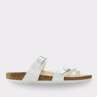 BIRKENSTOCK WOMENS MAYARI PATENT WHITE BIRKO FLOR REGULAR